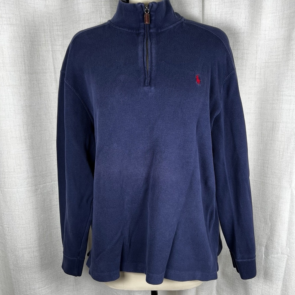 Vintage Polo Ralph Lauren Sweater Mens‎ XL Navy 1/4 Zip Pullover Red Pony